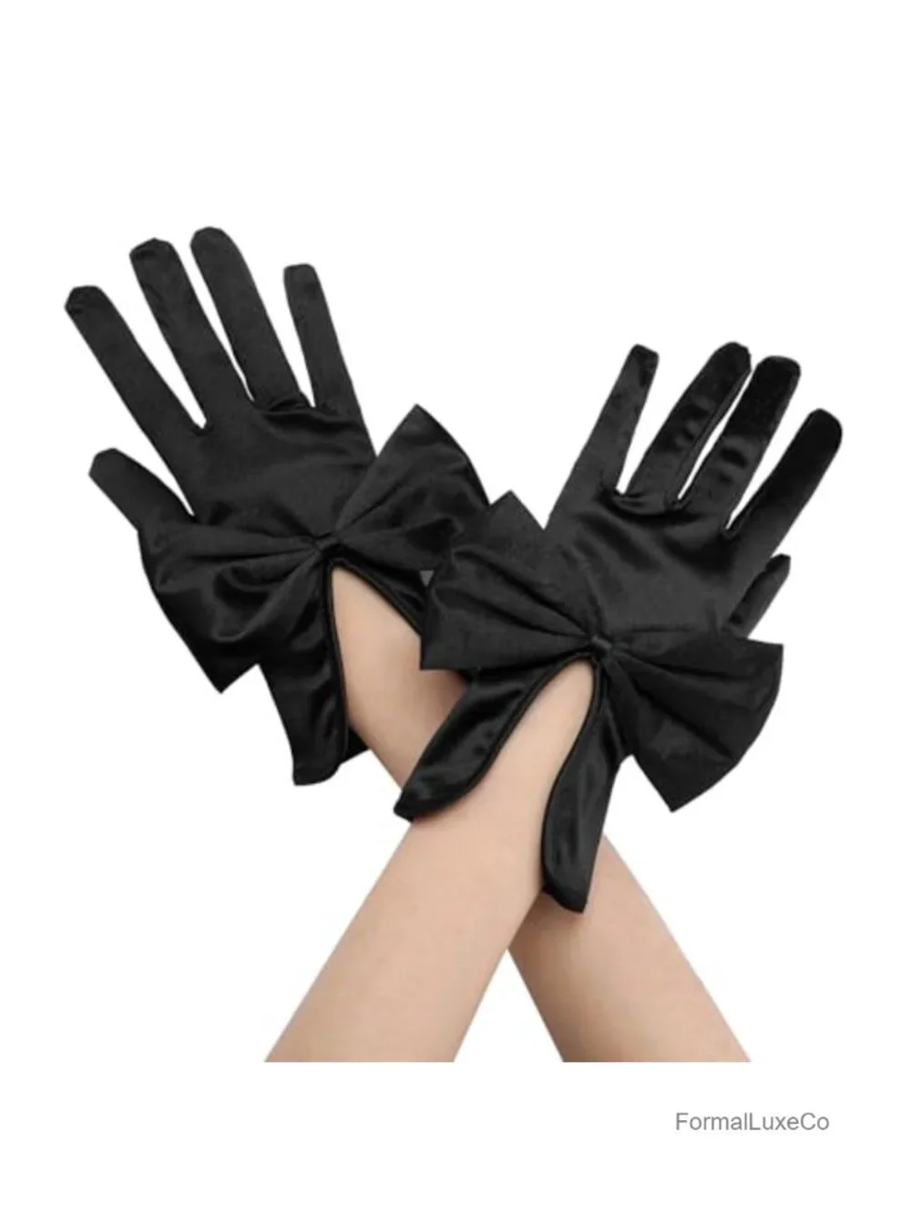 Women's Satin Full-Finger Gloves with Bow for Wedding Prom